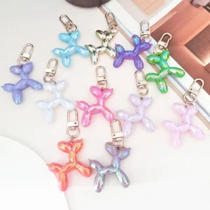 Holographic Keychain Bag Charm Colorful Resin Puppy Pendant Fashion Backpack Handbag Hanging Decor Accessories for Girls
