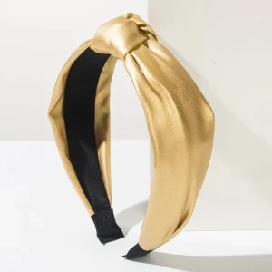 Homing Women Hair Hoop Cross border New Fashion Solid Color PU Leather Knot Wide brimmed Headband Simple Daily All match