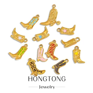 Hongtong Stainless Steel 18K Gold Plated Western Cowboy Boots Cute Delicate Minimalist Fashion Jewelry Accessories Pendants