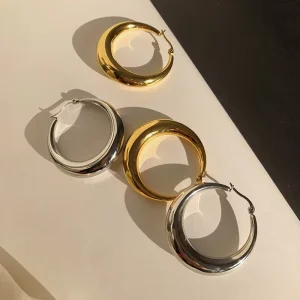 Hoop 18k Gold Plated Stainless Steel Earrings Silver Round Gold Hoop Earrings