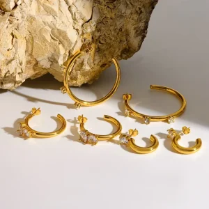 Hoop Earrings 18K Stainless Steel Zircon Round Minimalist Everyday Wear