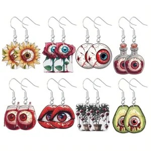 Horror Halloween Funny Eye Sunflower Rose Earring Mouth Cup Potted Scary Eyeball Drop Acrylic Earrings for Women