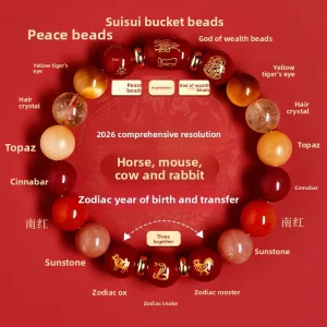 Horse Year Zodiac Animal Charm Bracelet Women Triple Harmony Crystal Rhinestone Beads Rat Ox Rabbit Talismans Tai Sui