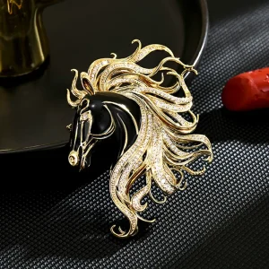Horse Year Zodiac Copper Brooch Pin Inlaying Design Animal Accessory Corsage Personalized Unisex 5mm