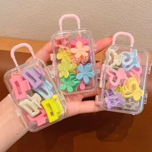 Hot Sale10pcs Box Small Hair Claw Fashion Candy Color Creative Luggage Box Hair Claw Clip Cute Hair Clip for Little Girls