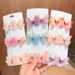 Hot Sell Trendy Cute Sweet Butterfly Hair Clip Set for Girls 4.5cm Colorful Fabric Hairpin Girls’ Kids’ Hair Accessories