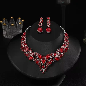 Hot Selling Crystal Jewelry Set Charm Gold Silver Wedding Drop Earrings for Women Luxury Bridal Flower Chain Necklace