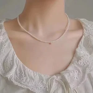 Hot Selling Fashion 4mm Natural Fresh Water Pearl Bead Necklace Stainless Steel Pendant Necklaces for Women Jewelry