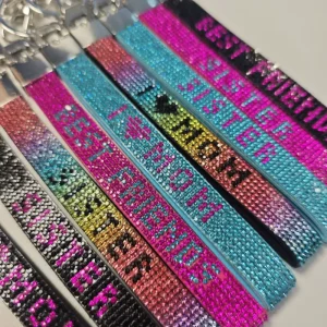 Hot Selling Fashion Colored Metal Keychains with Rhinestones Crystal Wristbands Accessories