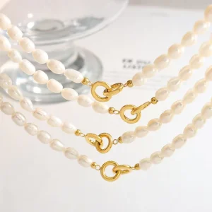 Hot Selling Fashion Designer Stainless Steel Baroque Freshwater Pearl Necklace Not Fading Jewelry for Women Engagement Gift