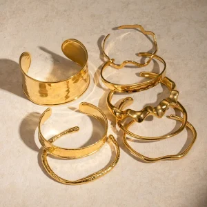 Hot Selling Fashion Jewelry Bracelets Bangles 18K Gold Plated Stainless Steel Irregular Cuff Bracelets for Women