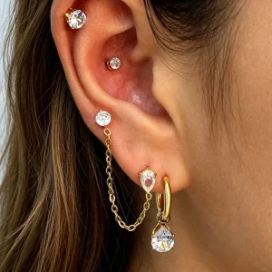 Hot Selling Fashion Jewelry Stainless Steel Earrings Waterproof PVD 18K Gold Plated White Zircon Earrings Set for Women
