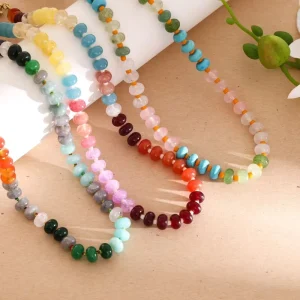 Hot Selling Fashion Necklace Jewelry French Style Natural Stone Colored Wheel Beads Beaded Necklace for Women Vacation Jewelry