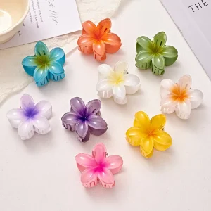 Hot Selling Flower Plumeria Hair Claw Accessory Plastic Side Claw Hair Clip Back Head Bun Shark Hair Clips