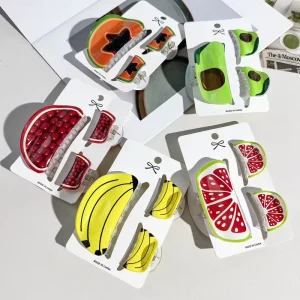 Hot Selling Fruit Shape Hair Claw Clip Set For Women 3pcs Hair Accessories