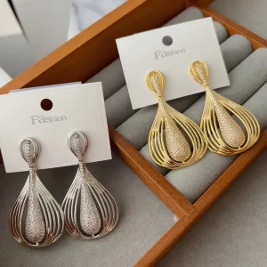 Hot Selling Gold Plated Teardrop Drop Earrings Hollow Multi layer Zircon Drop Earrings for Women
