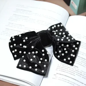 Hot Selling Korean Style Hair Bow Barrette Generous Gold Fabric Oversize Bow Pearl for Party Made of Durable Metal