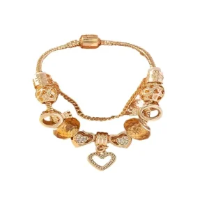 Hot Selling Ladies Fashion Charm Bracelet with Exquisite Large Gilt Flower Heart Beads Gift
