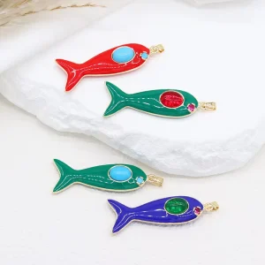 Hot Selling Ocean Series Double Sided Colored Enamel Stereo Fish Pendant DIY Accessories Fashion Jewelry Necklace Making Charms