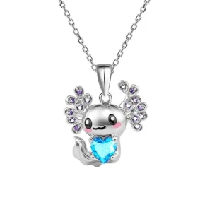 Hot Selling Oil Dropping Black White Cartoon North American Salamander Alloy Natural Stone Pendant Necklace Cute Children’s
