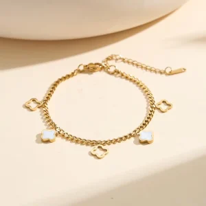 Hot Selling Shell Flower Anklet Hollow Clover Stainless Steel Women Foot Chain