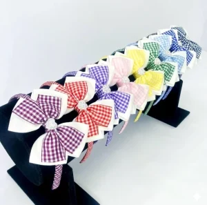 Hot Selling Sparkle Double Tux Bow Headband for Girls Layered Bow with Heart Center Hair Accessories