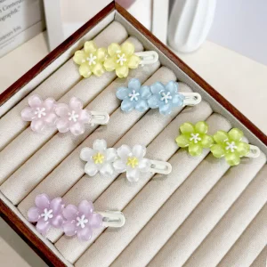 Hot Selling Summer Fashionable Handmade JiChao JC20250718 Kids’ Hair Accessory Sweet Side Clip Flower Design Resin Metal Carton