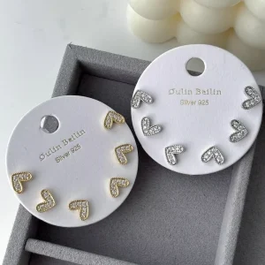 Hot Selling Trendy Statement Stud Earrings Pave Zircon Heart Shaped Earrings Minimalist Style