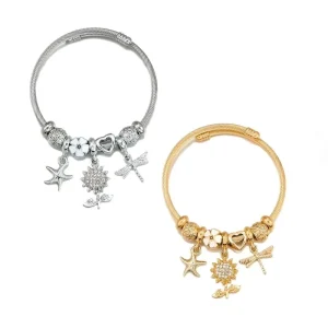 Hot Selling Trendy Unisex Stainless Steel Charm Pendant Bracelet with Diamond and Gold color Plating Exquisite Jewelry