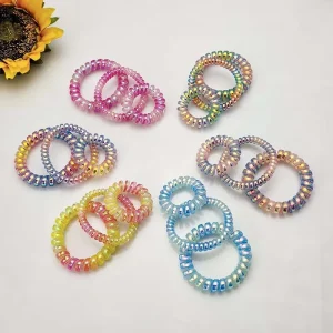 Hot Selling Women’s 3 Piece Gradient Rainbow Hair Accessory Set Colorful Leather Telephone Cord Hair Ties