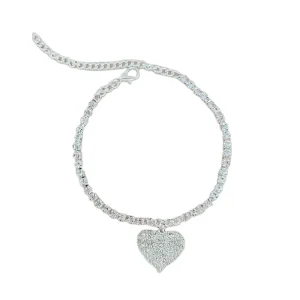 Hot Selling Women’s Foot Jewelry Rhinestone Tennis Chain Heart Anklet Bracelet with Silver Metal and Gold Plating