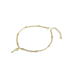 Huancai 925 Silver Plated 14K Gold Cross border Popular Jewelry Fashionable Simple Multi layer Key Pendant Double layer Anklet