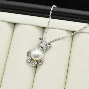 Hug Bear White Freshwater Pearl Flower Shape AAAA AAAAA Grade Sweater Chain Necklace Copper Plated Real Gold Jewelry Gift Miuxi