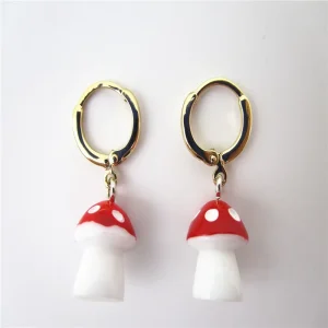 Huggie Style Acrylic Mushroom Charm Drop Earrings