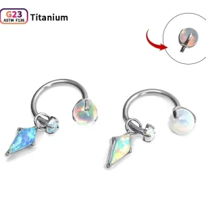 Hypoallergenic ASTM F136 Titanium 5A CZ Drop Pendant Horseshoe Piercing Ring Body Piercing Accessories