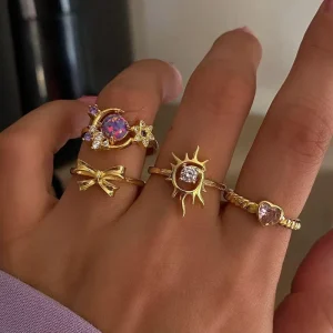 Hypoallergenic Fashion Rings Vintage Gold Plated Ring Bow Jewelry Ladies Fashion Rings Daily Wear Jewelry