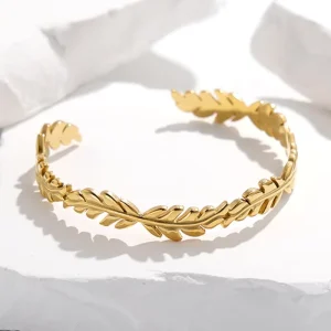 Hypoallergenic Leaf Opening Bracelet Female Creative Hydraulic Stainless Steel Bracelet Foreign Trade Gold plated Jewelry