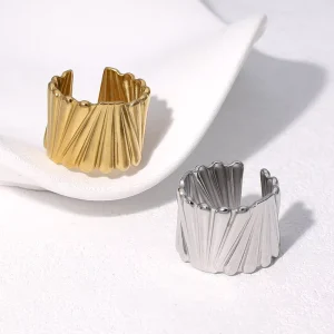 Hypoallergenic Minimalist Stainless Steel Open Ring Personalized Niche Line Wide Version Design 18k Gold plated Jewelry Women