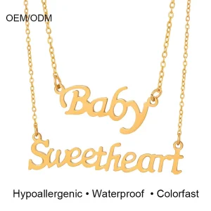 Hypoallergenic Stainless Steel 18k Gold Plated Trendy Baby Letter Pendant Necklace Link Chain Women Party Gift Zhejiang Sample