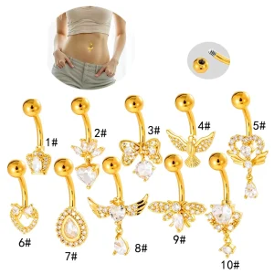 Hypoallergenic Stainless Steel Belly Button Rings Waterproof CZ Bird Heart Dangle Navel Ring Body Piercing Jewelry