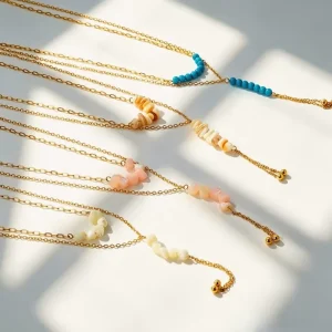 Hypoallergenic Stainless Steel Natural Stone Cluster Necklace Tarnish Free PVD 18K Gold Plated Beaded Necklace Set for Women