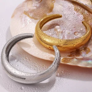 Hypoallergenic Stylish C-shaped Open Bangle 18K Gold Plated Stainless Steel Wrist Accessory for Daily Outing