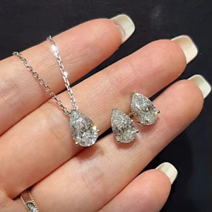 IGI Certified Classic Fashion Pear Cut Lab Grown Diamond Women’s Necklace Earrings Set 18K Solid Gold Jewelry Box Gift
