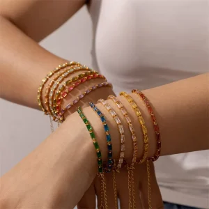 INS Colorful Tennis Bracelet Cubic Zirconia Fine Jewelry Stainless Steel Bracelets for Women