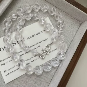 INS Fashion Luxury 925 Sterling Silver Round White Crystal Beads Beaded Necklaces for Women