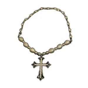 INS Hip Hop Vintage Pearl Rhinestone Choker Punk Sweet Cool Cross Pendant Collar Chain Necklace