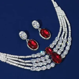 INS Luxury Four-Layer Bridal Necklace Earring Set Rhodium Plated Freshwater Pearl Zircon Design for Engagement