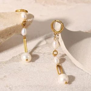 INS Pearl Pendant Geometric Tassel Earrings Fashion Creative High end Earrings Stainless Steel Jewelry