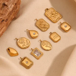 INS Style Fashion Personality Geometric Jewelry Accessories Stainless Steel Plated 18K Gold Pendant for Women