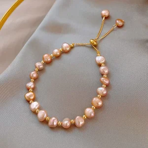 INS Style Freshwater Pearl Bracelet Adjustable Handmade Beads Purple Pearls Bracelet Jewelry Party Gift